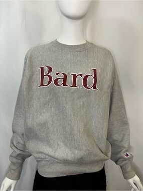 Champion Bard College Gray Crewneck with Maroon Logo